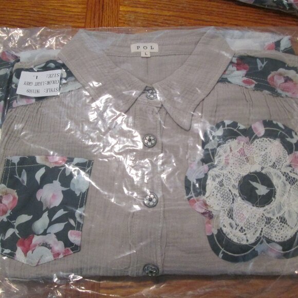 ๐ธ๐ชถโฎ๏ธPOL Boho Hippie Jacket โ Double Gauze & Lace A-Line Top with Floral Ruffle - Picture 7 of 8